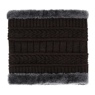 

Winter Outdoor Cycling Men Solid Color Fleece Lined Knitted O Ring Neck Scarf