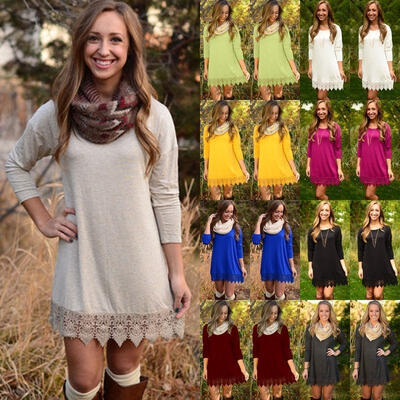 

Fashion Women Long Sleeve Loose Casual Tops Blouse T Shirt Short Mini Dress