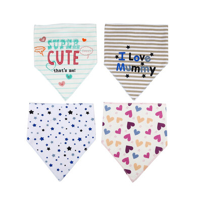

4PCS Baby Triangle Saliva Baby Bibs Reusable Washable Cotton Baby Burp Cloths Print Cartoon Baby Bib Adjustable