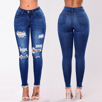 

〖Follure〗Fashion Womens Jeans Denim Hole Female Mid Waist Stretch Slim Sexy Pencil Pants