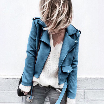 

Fashion Womens Short Jackets Ladies Zip Up Lapel Casual Coats Tops Outwear L3XL