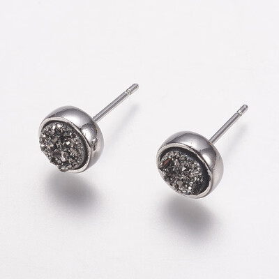 

Resin Imitation Druzy Quartz Earring Flat Round Platinum Silver 8x15516mm Pin 08mm
