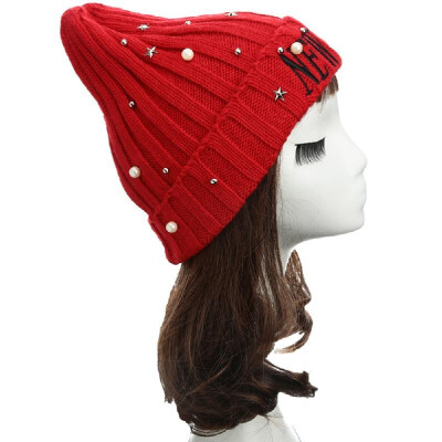 

New Unisex Women Men Beanie Hat Letter Embroidery Pearl Star Solid Warm Hip-Hop Cool Knitted Cap Headwear