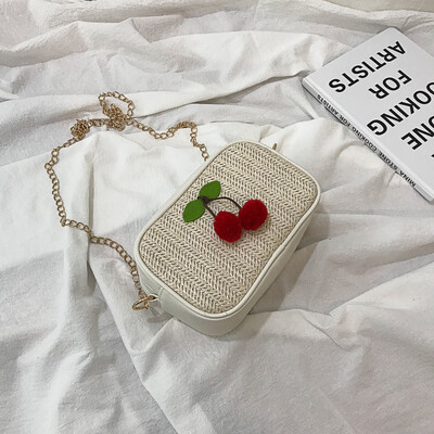

Summer small bag female 2019 new Messenger bag cherry straw bag shoulder small square bag fashion chain mobile phone bag