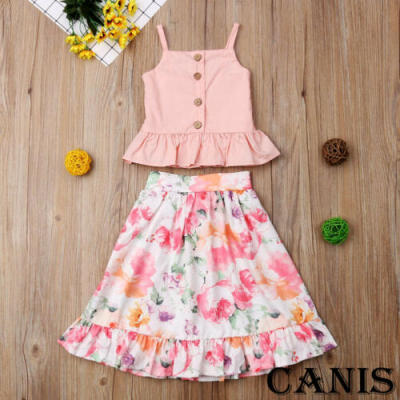 

Toddler Kid Baby Girl Strap Blouse Tops Floral Skirt 2Pcs Outfits Set Clothes