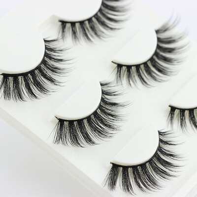 

〖Follure〗3 Pairs Thick Long Cross Party False Eyelashes Black Band Fake Eye Lashes