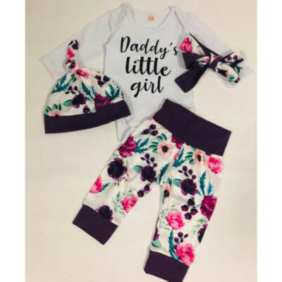 

4PCS Newborn Infant Baby Girl Romper Jumpsuit Pants Headband Clothes Outfit Set