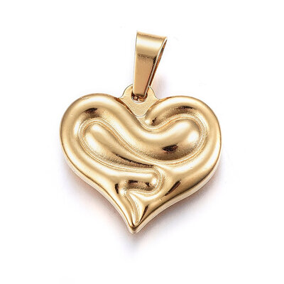 

304 Stainless Steel Pendants Large Hole Pendants Heart Golden 19x20x3mm Hole 7x4mm