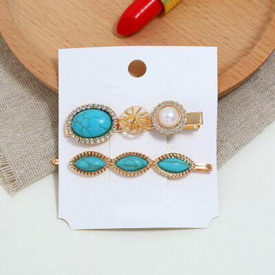 

Vintage Resin Beads Hairpins Imitation Turquoise Hair Clips Hair Accessories for Women