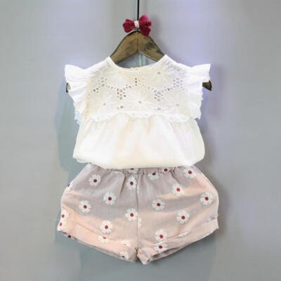 

Summer Kids Baby Girls Sleeveless Outfits Clothes T-shirt TopsShort Pants Shorts 2PCS Set