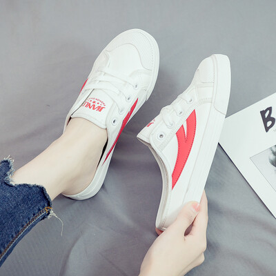 

White womens shoes2019 new semi-slippers summer new half-slippers&slip-on summer white shoes Korean style breathable ti