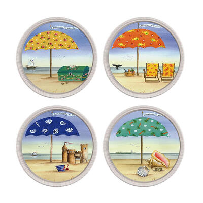 

4pcs Seaside Beach Round Wall Sticker Waterproof Room Decor Removable Decal