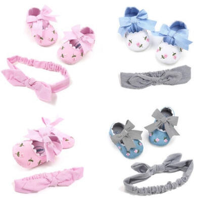 

2018 The New Hot Selling Toddler Newborn Baby Girl Soft Sole ShoesHeadband Anti-slip Prewalker Sneakers