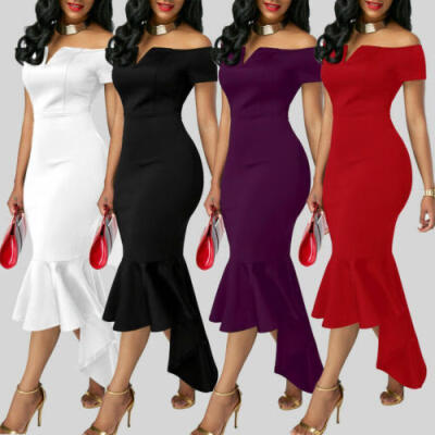 

Women V-Neck Long Maxi Dress Off Shoulder Evening Party Summer Tuxedo Sundress