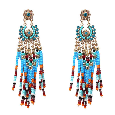 

Big Star Vintage Handmade Chinese Wind Jewelry Bohemia Ethnic Fashion Resin Bead Fan-Shaped Big Earrings For Women F3405