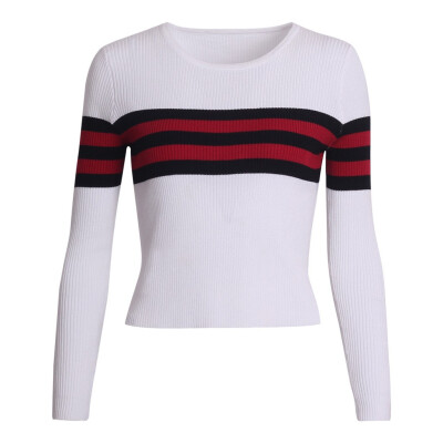 

〖Follure〗Womens Fashion Long Sleeve Crewneck Striped Knitted Sweater Wrap Pullover