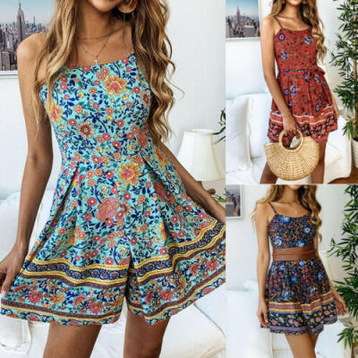 

Womens Floral Mini Playsuit Jumpsuit Shorts Dress Romper Summer Beach Sundress