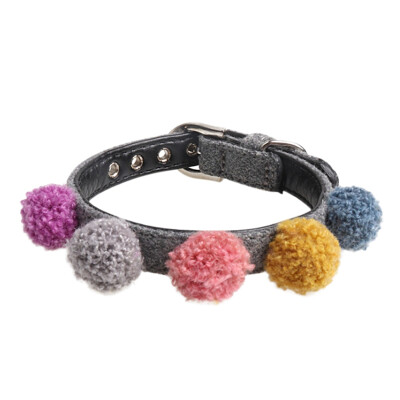 

Pet Dog Cat Pu Collar Cute Adjustable Collar With Colorful Plush Balls Pet Pompom Decorative Collars For Small Medium Dog Kitten