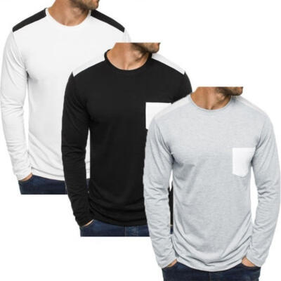 

New fashion men&acutes slim O-neck long-sleeved muscle T-shirt casual T-shirt top