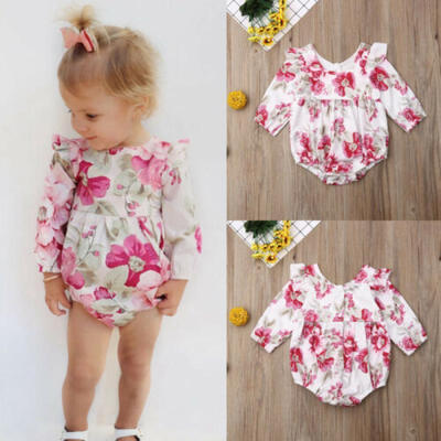 

UK Summer Newborn Baby Girl Floral Clothes Long Sleeve Romper Jumpsuit Outfits