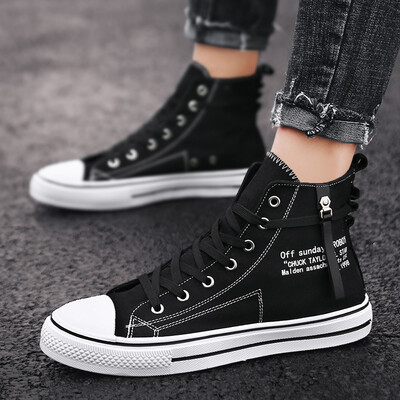 

Mens shoes autumn Korean version of the trend of mens high-top canvas shoes mens wild shoes Gaobang white shoes tide shoes