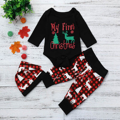 

Xmas Newborn Baby Boy Girl Letter Romper TopsPants Deer Christmas Outfits Set