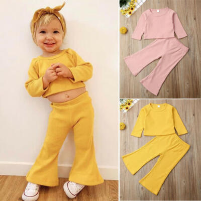 

US Toddler Kids Baby Girl T-shirt Top Pants Trousers Clothes Knitted Outfit 2PCS