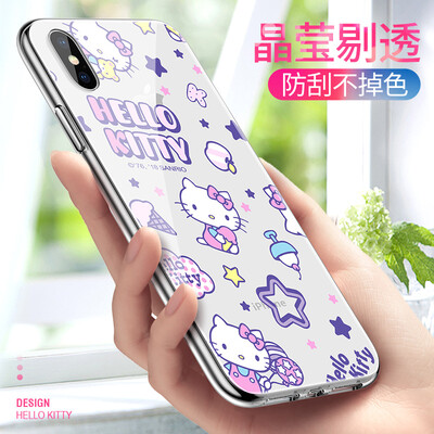 

Hello Kitty iPhone8 plus7Plus Mobile Shell Apple 8plus Cartoon Cover All Inclusive Transparent Silicone Anti-fall Soft Shell Happy Katie