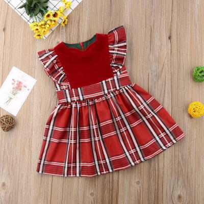 

Newborn Kids Baby Girls Plaid Xmas Princess Pageant Party Dress Sets