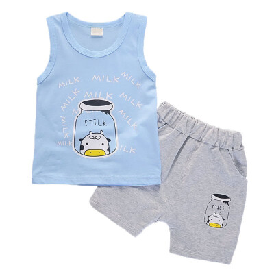 

Baby Kids Boys Girls Fashion Casual Clothing Sets Summer Cotton Cartoon Sleeveless Tops Shorts Pants