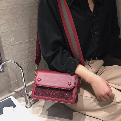 

Qiao Bani 2019 new Korean chic fashion simple sequins wild small square bag shoulder diagonal trend handbags