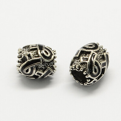 

Alloy Awareness Ribbon Enamel European Beads Drum Large Hole Beads Antique Silver Black 115x11mm Hole 56mm