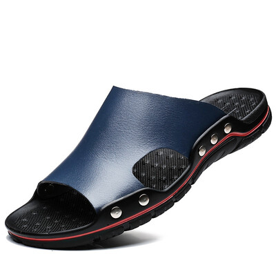 

YONGHENGMEILI Genuine leather mens summer non-slip soft bottom slippers 7139