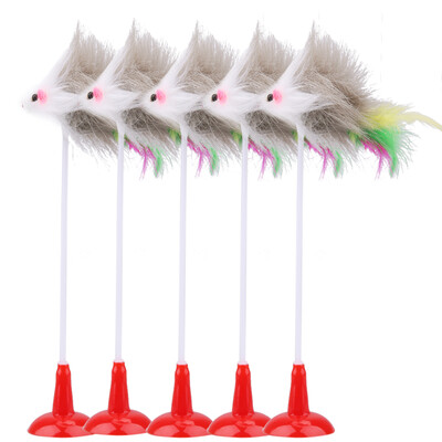 

5pcs Funny Pet Cat Toys Feather False Plush Mouse Bottom Sucker Cat Kitten