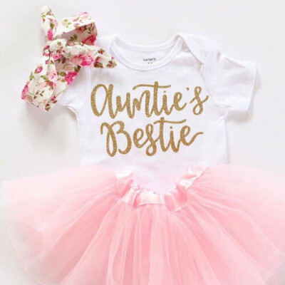 

Funny Newborn Baby Girl Clothes Aunties Bestie RomperSkirts Tutu Outfits 0-18M