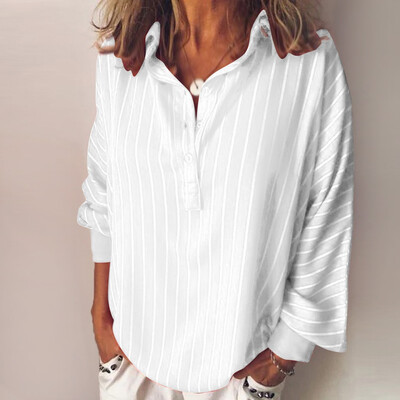 

Roseonmyhand Fashion Woman Loose Casual Striped Button Lapel Long Sleeve Shirt Top Blouse