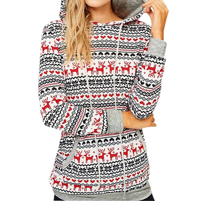 

Nomeni Womens Christmas Pullover Snow Patterns Floral Print Hoodie Causal Tops Blouse