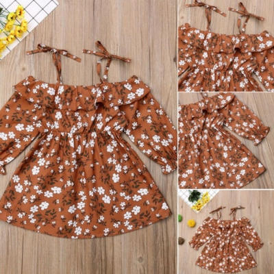 

Baby Girl Autumn Cotton Sleeve Dress Party Wedding Floral Princess Dresses