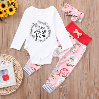 

Newborn Baby Girls Letter Floral Print Romper PantsHeadband Set Outfits Clothes