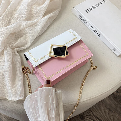 

Crossbody female 2019 new fashion hit color sewing thread chain shoulder casual temperament wild black lock small square bag