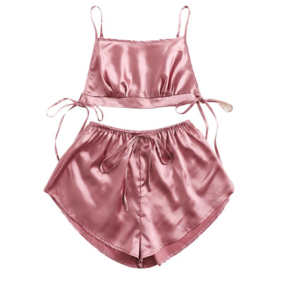 

Toponeto Women Fashion Sexy Satin Solid Lingerie Bowknot Sleepwear Pajamas Underwear Set