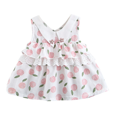 

Summer Girls Sweet Fashion dressFruit Print Princess Cute Casual Sleeveless Lapel Doll Collar Sweet Dress For 12-24 Months