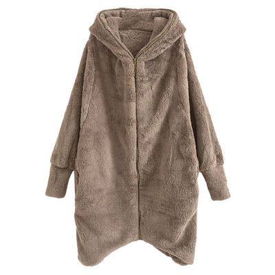 

Toponeto Women Casual Hoodie Winter Solid Zipper Pockets Irregular Cardigan Coat Outwear