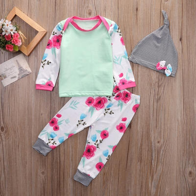 

Newborn Baby Girls Tops Romper Long Pants Hat Outfits Set Clothes 0-24 Months