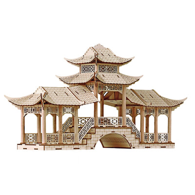 

3D Ancient Architectural Model Simulation Puzzle Gallery Bridge with Colorful Light