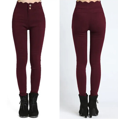 

Tailored Women High Waist Pure Color Sector Button Casual Pants Pencil Pants