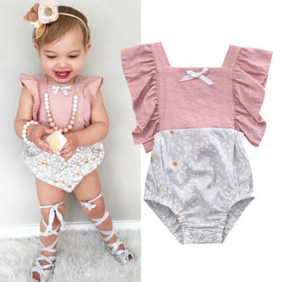 

Infant Baby Girl Clothes Floral Tops Ruffled Bodysuit Sleeveless Jumpsuit Romper