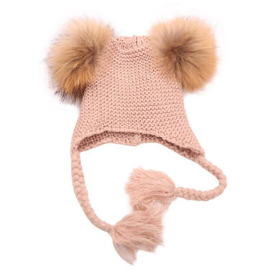 

Cute Kids Girls Solid Winter Warm Hat Pom Balls Cap Knitted Beanie Hats