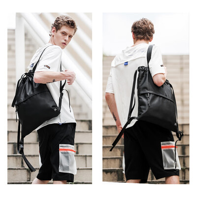 

Cloth bag rope-pulling shoulder bag Mens fitness backpack Wet-dry separate bundle pocket Womens rope-pulling sports training bas