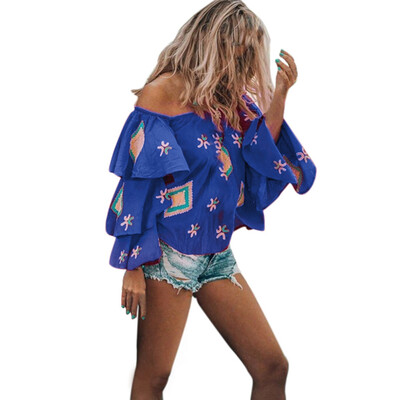 

Nomeni Women Casual Floral Print Blouse Long Sleeve Loose Top Shirt Tee